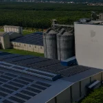 Aerial view of large scale poultry and livestock feed production line, complete feed mill factory for pig feed and chicken feed production